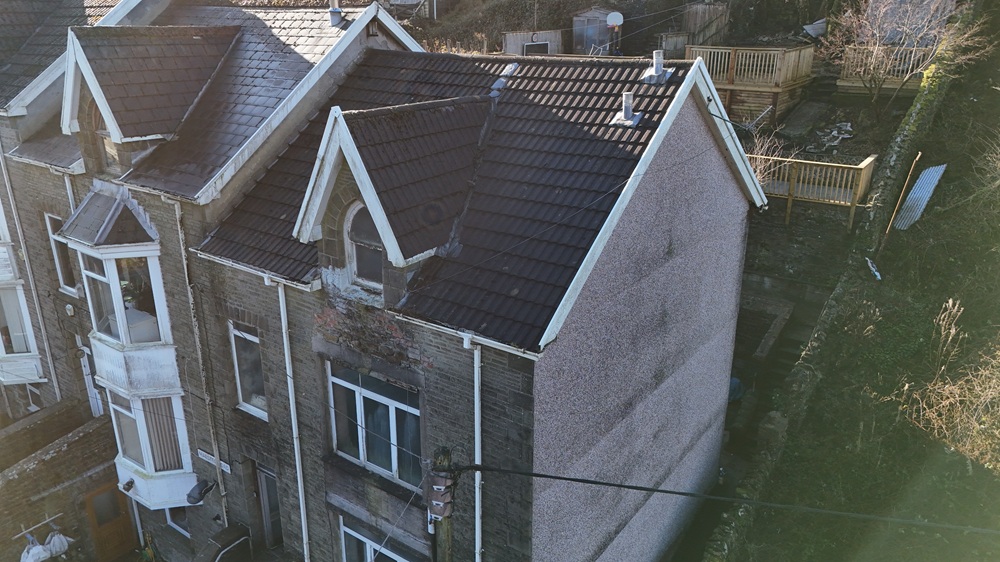 Drone roof inspection of roof on a house