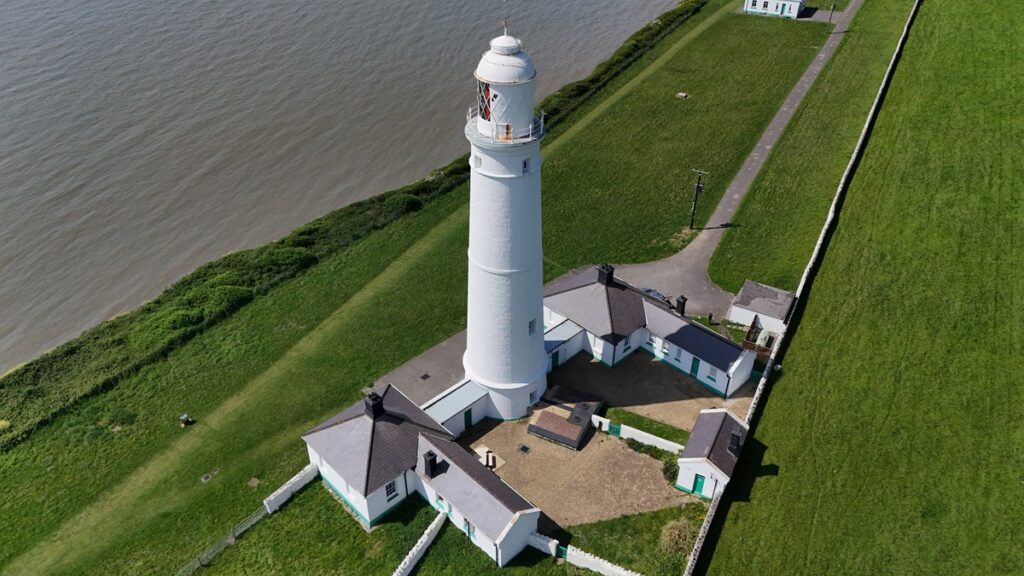 Drone roof inspection of roof on a lighthouse